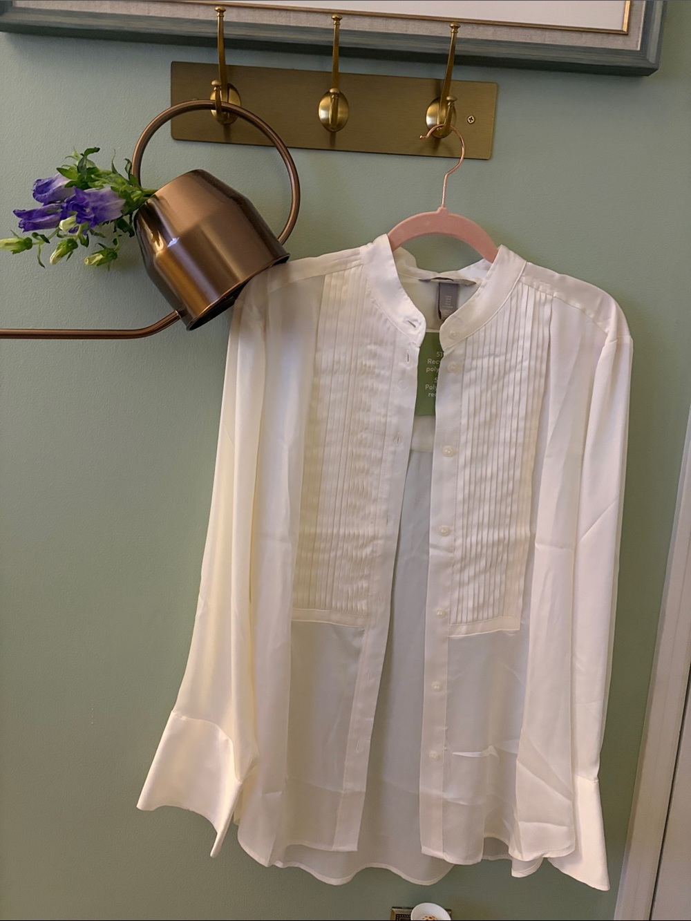 H&M Cream Pintuck Front Button-Down Blouse